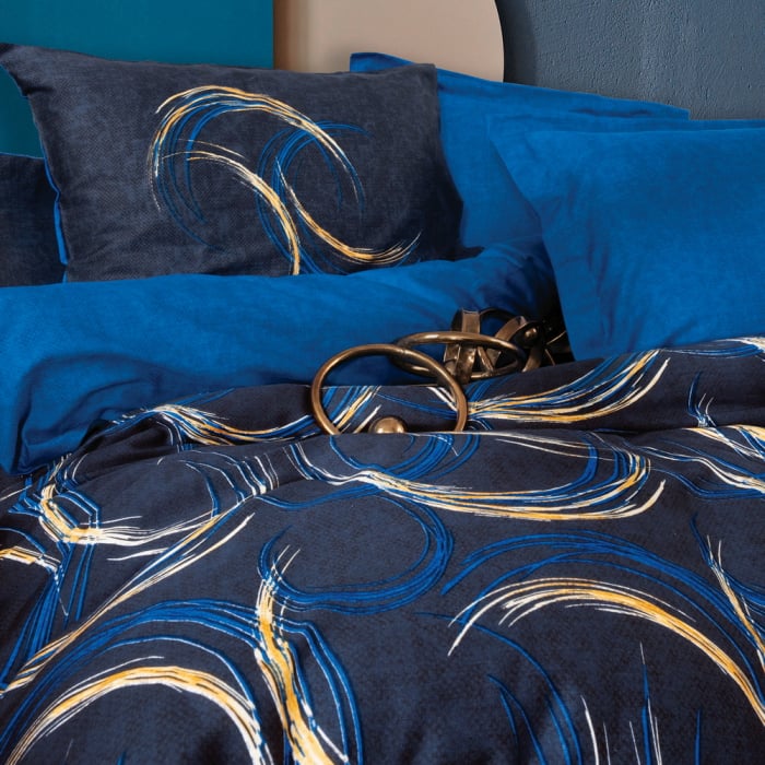 Lenjerie de pat satin, 6 piese, bumbac 100%, Cotton Box, Vidal - Blue [2]