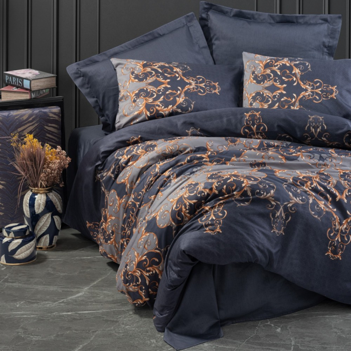 Lenjerie de pat satin, 6 piese, bumbac 100%, Cotton Box, Sarina - Dark Blue [1]