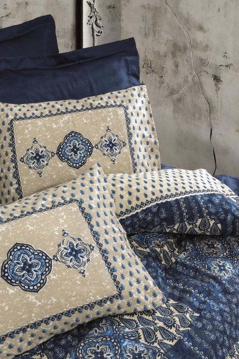 Lenjerie de pat satin, 6 piese, bumbac 100%, Cotton Box, Stasya - Dark Blue [2]