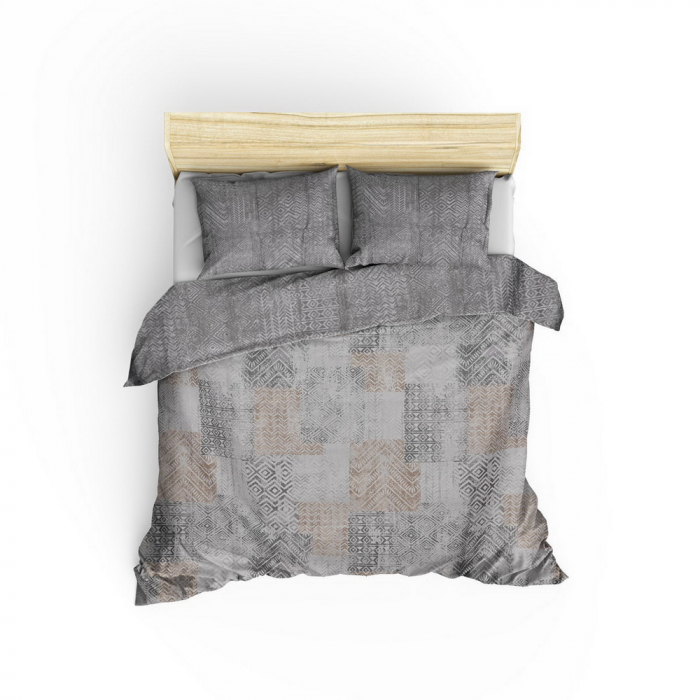 Lenjerie de pat satin, 6 piese, bumbac 100%, Cotton Box, Amentes - Grey [3]
