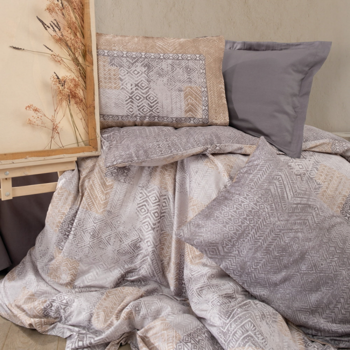 Lenjerie de pat satin, 6 piese, bumbac 100%, Cotton Box, Amentes - Grey [2]