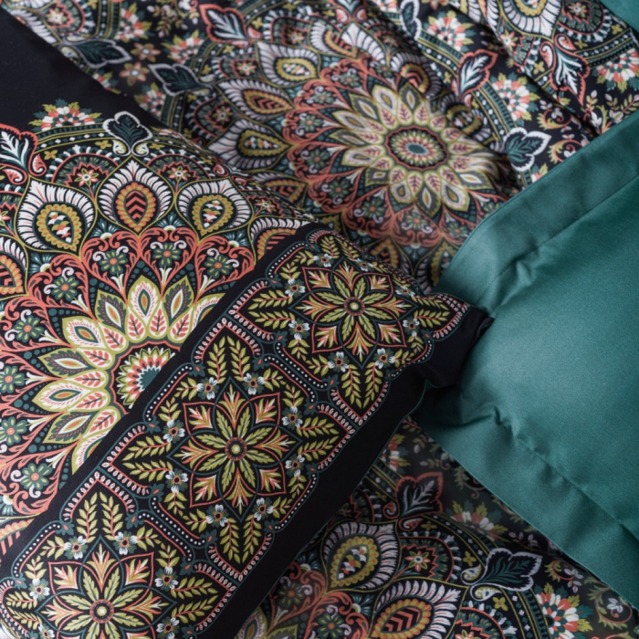 Lenjerie de pat satin, 6 piese, bumbac 100%, Cotton Box, Ornate - Petrol [2]