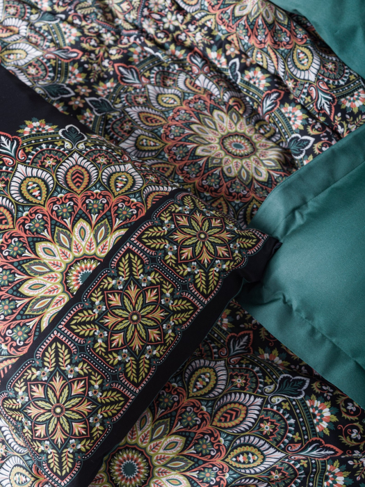Lenjerie de pat satin, 6 piese, bumbac 100%, Cotton Box, Ornate - Petrol [3]