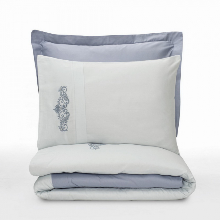 Lenjerie de pat satin premium brodată, 6 piese, bumbac 100%, Cotton Box, Biana - Grey [4]