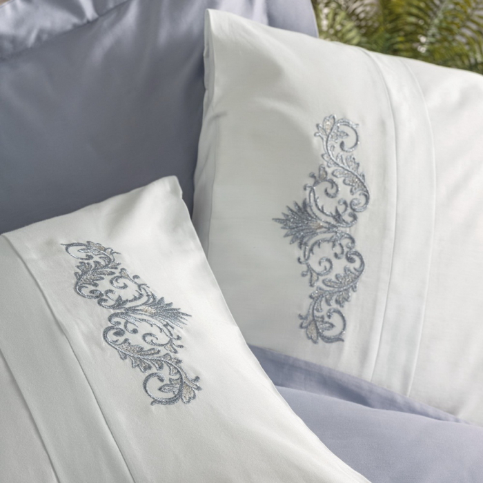 Lenjerie de pat satin premium brodată, 6 piese, bumbac 100%, Cotton Box, Biana - Grey [2]