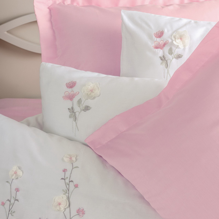 Lenjerie de pat satin premium brodată, 6 piese, bumbac 100%, Cotton Box, Jolie - Pink [2]