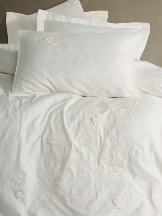 Lenjerie de pat satin premium brodată, 6 piese, bumbac 100%, Cotton Box, Chic - Ecru [2]