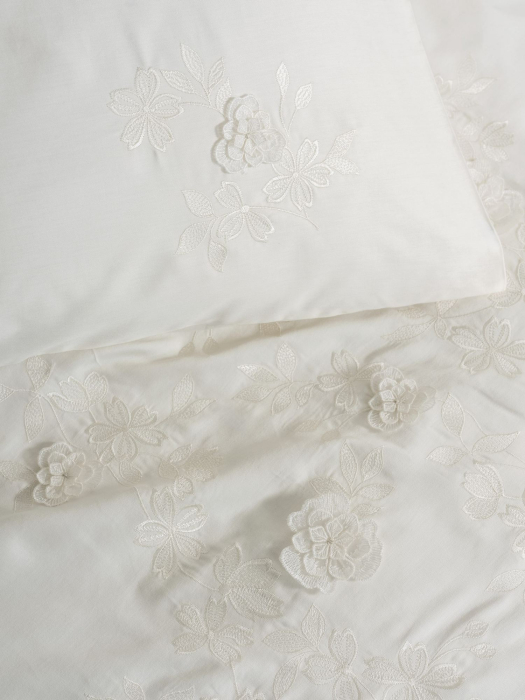 Lenjerie de pat satin premium brodată, 6 piese, bumbac 100%, Cotton Box, Chic - Ecru [3]