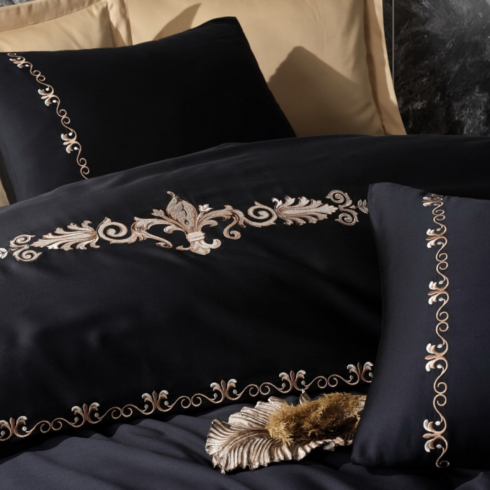 Lenjerie de pat satin premium brodată, 6 piese, bumbac 100%, Cotton Box, Gloria - Gold [2]