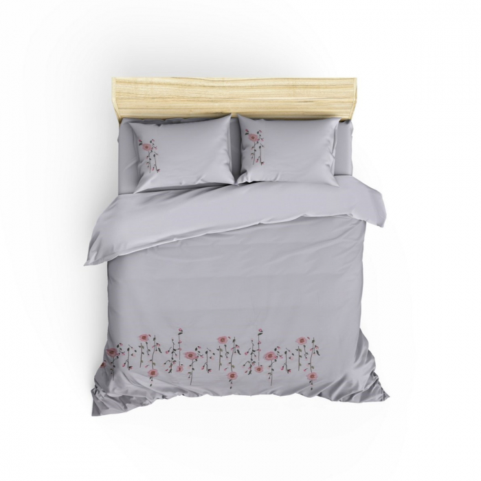 Lenjerie de pat satin premium brodată, 6 piese, bumbac 100%, Cotton Box, Perla - White [2]