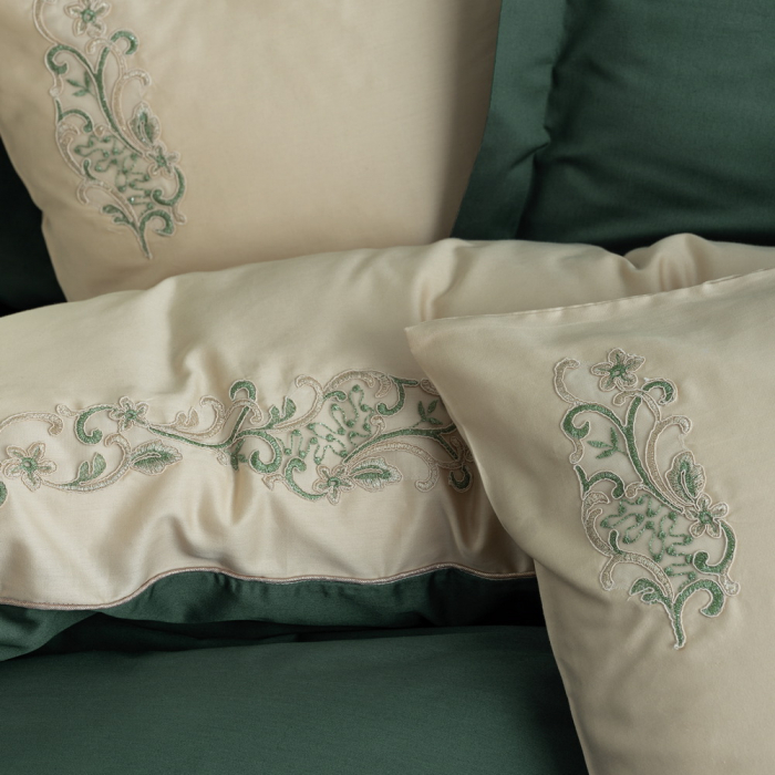 Lenjerie de pat satin premium brodată, 6 piese, bumbac 100%, Cotton Box, Andy - Green [2]