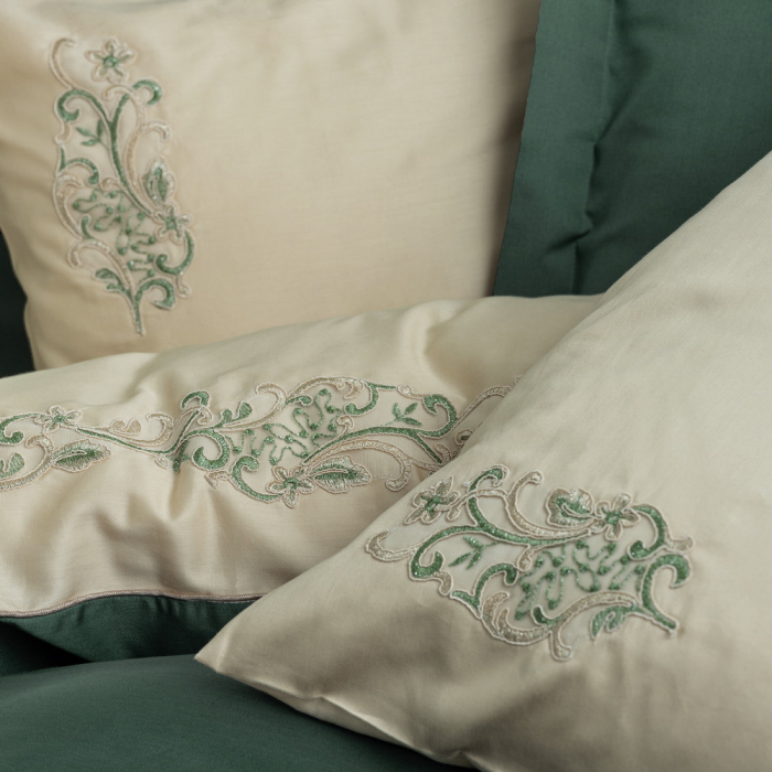 Lenjerie de pat satin premium brodată, 6 piese, bumbac 100%, Cotton Box, Andy - Green [3]