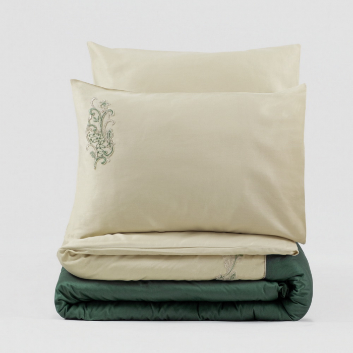 Lenjerie de pat satin premium brodată, 6 piese, bumbac 100%, Cotton Box, Andy - Green [4]