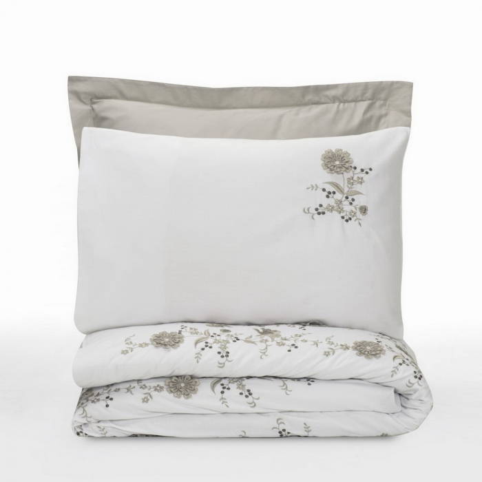 Lenjerie de pat satin premium brodată, 6 piese, bumbac 100%, Cotton Box, Urian - Beige [3]