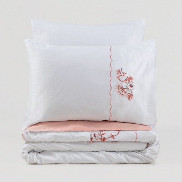 Lenjerie de pat satin premium brodată, 6 piese, bumbac 100%, Cotton Box, Tiny - Powder [4]