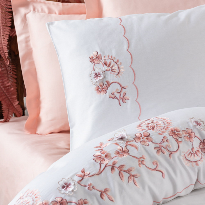 Lenjerie de pat satin premium brodată, 6 piese, bumbac 100%, Cotton Box, Tiny - Powder [2]