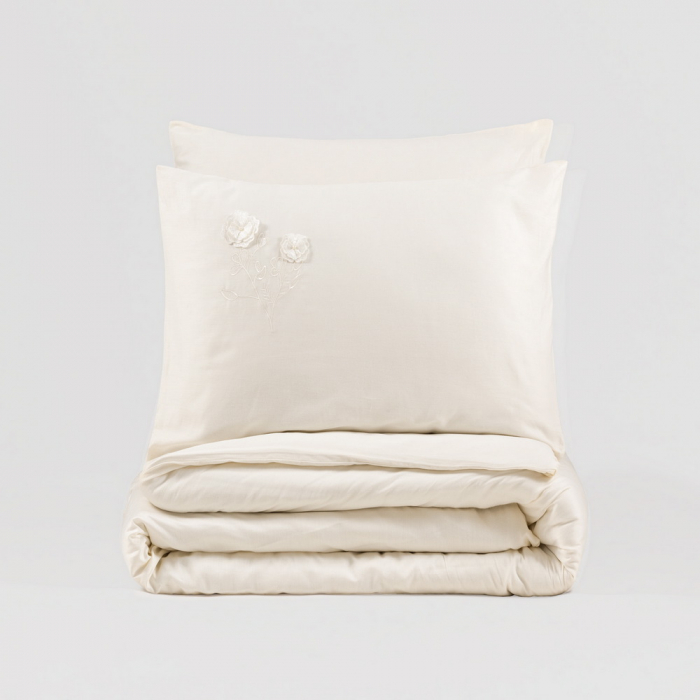 Lenjerie de pat satin premium brodată, 6 piese, bumbac 100%, Cotton Box, Pure - Ecru [3]