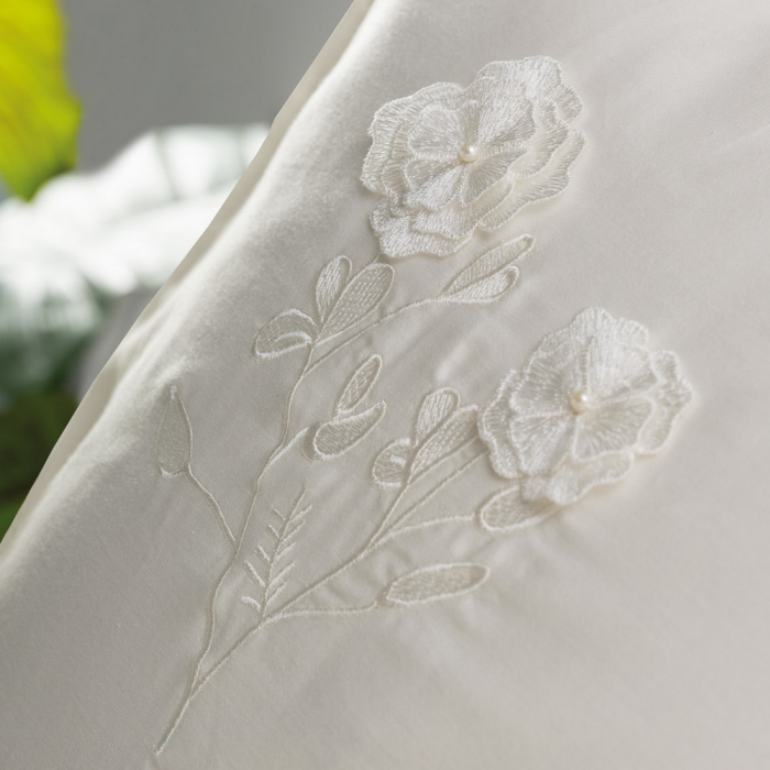 Lenjerie de pat satin premium brodată, 6 piese, bumbac 100%, Cotton Box, Pure - Ecru [2]