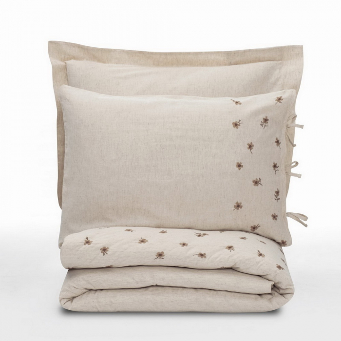 Lenjerie de pat brodata, 6 piese, bumbac si in, Cotton Box, Arie [4]