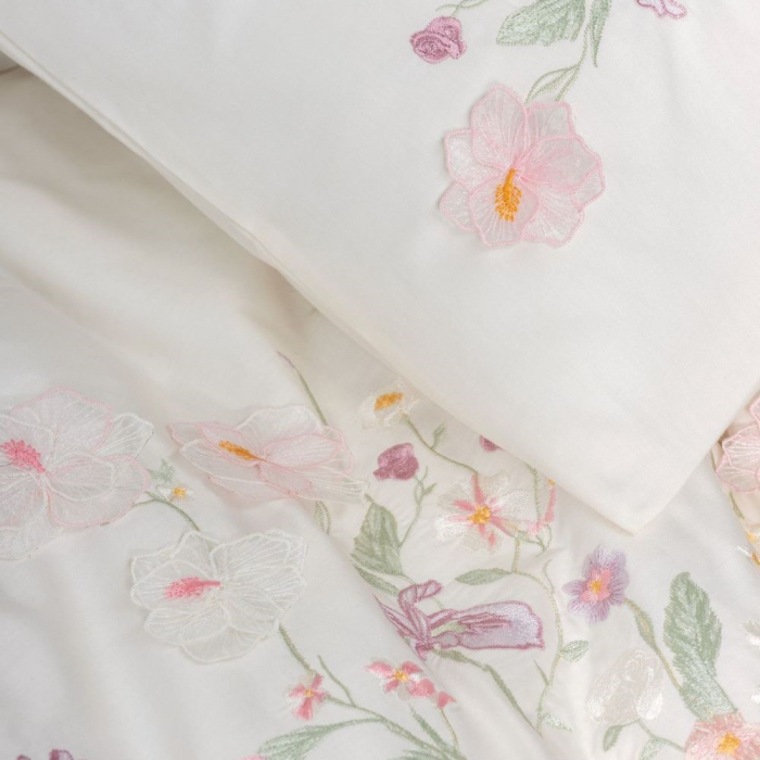 Lenjerie de pat satin premium brodată, 6 piese, bumbac 100%, Cotton Box, Zephy - Ecru [3]