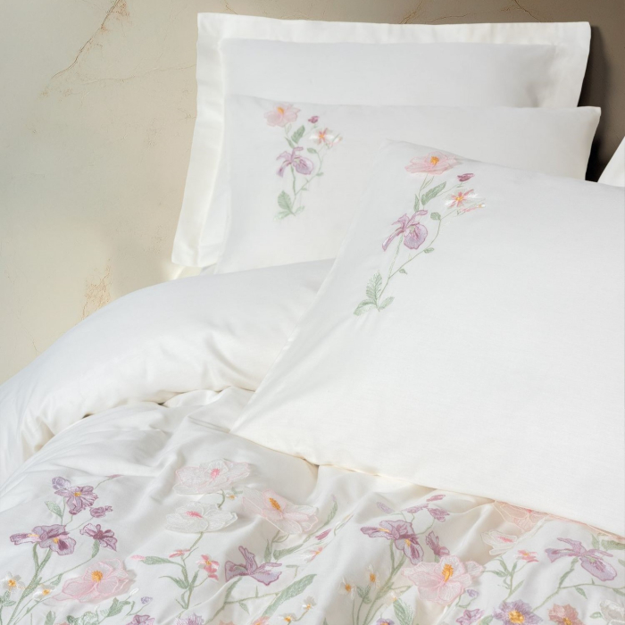 Lenjerie de pat satin premium brodată, 6 piese, bumbac 100%, Cotton Box, Zephy - Ecru [2]