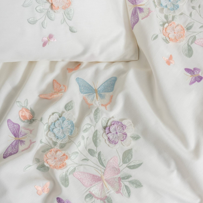 Lenjerie de pat satin premium brodată, 6 piese, bumbac 100%, Cotton Box, Liva - Powder [3]