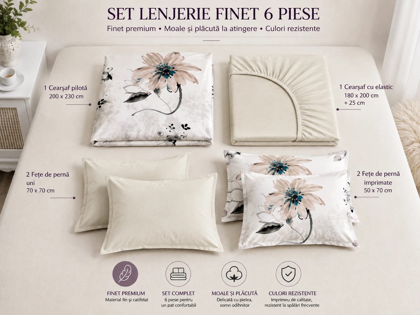 Lenjerie Finet 6 piese cu husa de pat pentru saltea de 160×200 si 180×200 [8]