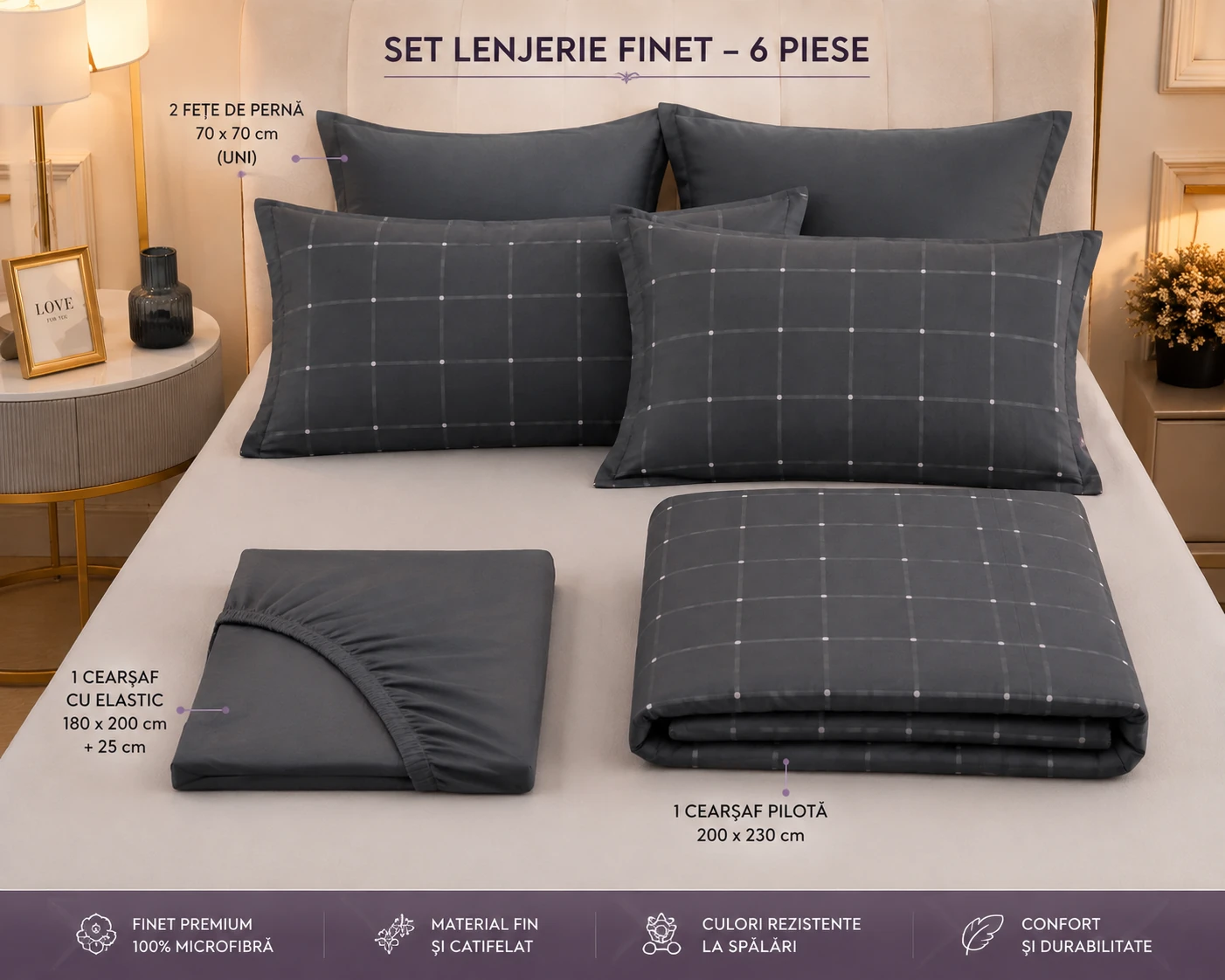 Lenjerie Finet 6 piese cu husa de pat pentru saltea de 160×200 si 180×200 [6]