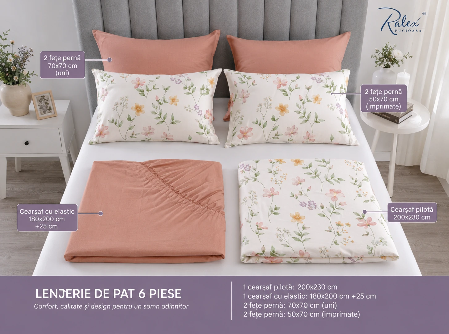 Lenjerie Finet 6 piese cu husa de pat pentru saltea de 160×200 si 180×200 [6]