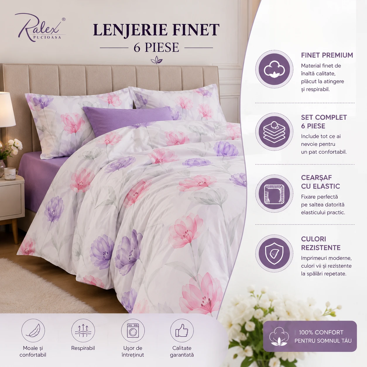 Lenjerie Finet 6 piese cu husa de pat pentru saltea de 160×200 si 180×200 [8]