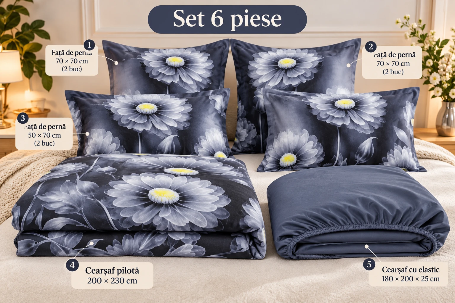 Lenjerie Finet 6 piese cu husa de pat pentru saltea de 160×200 si 180×200 [5]