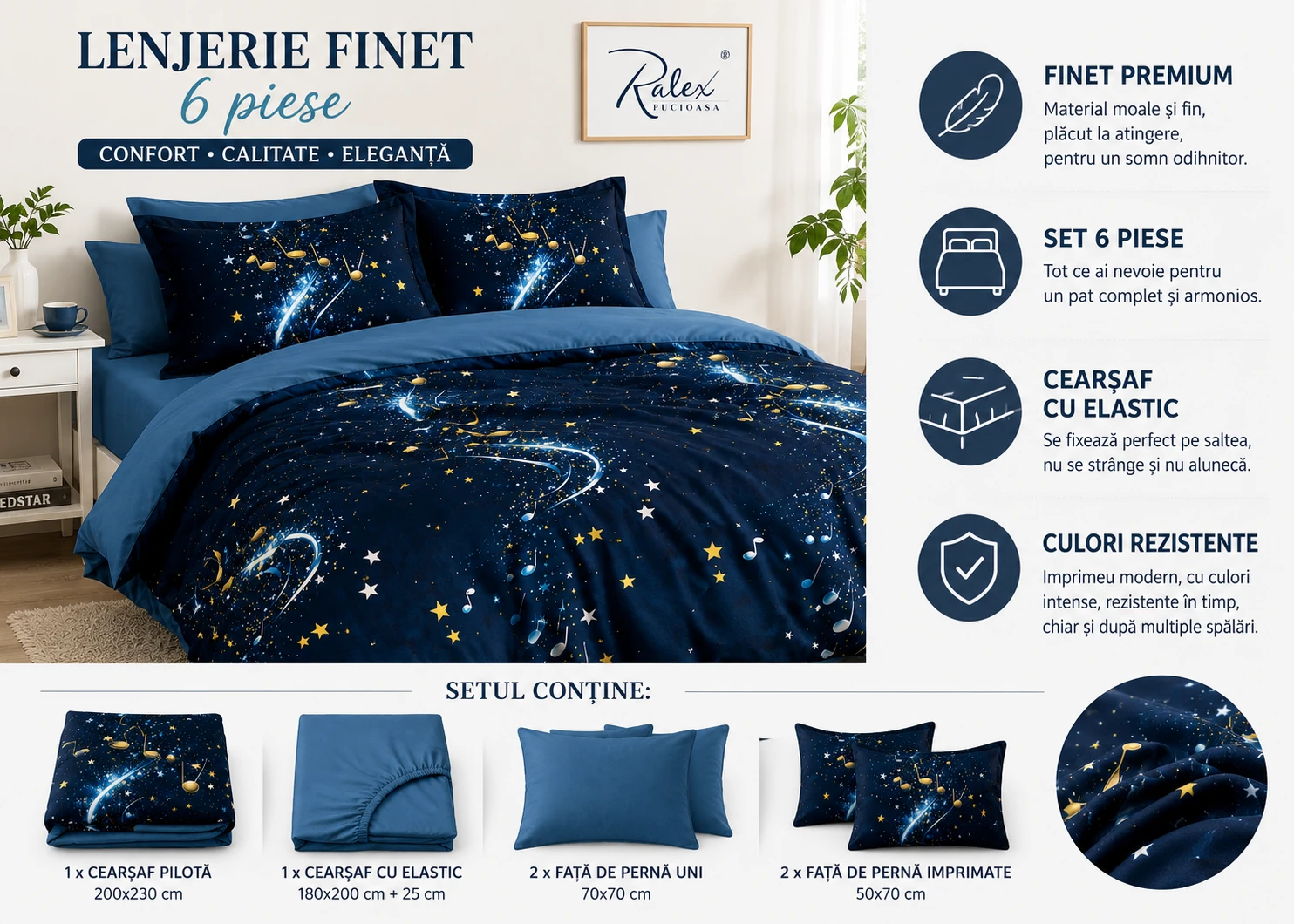Lenjerie Finet 6 piese cu husa de pat pentru saltea de 160×200 si 180×200 [8]