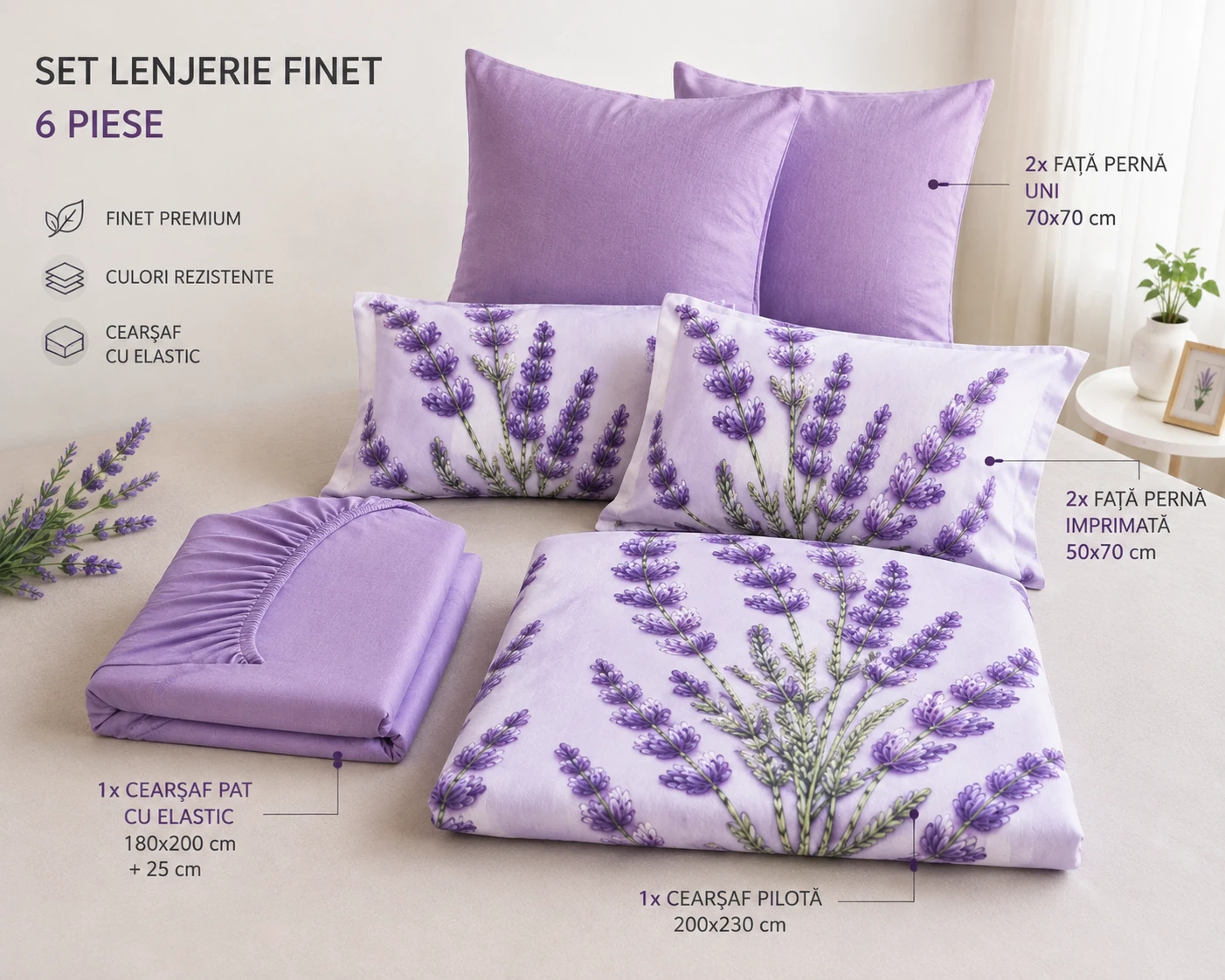 Lenjerie Finet 6 piese cu husa de pat pentru saltea de 160×200 si 180×200 [7]
