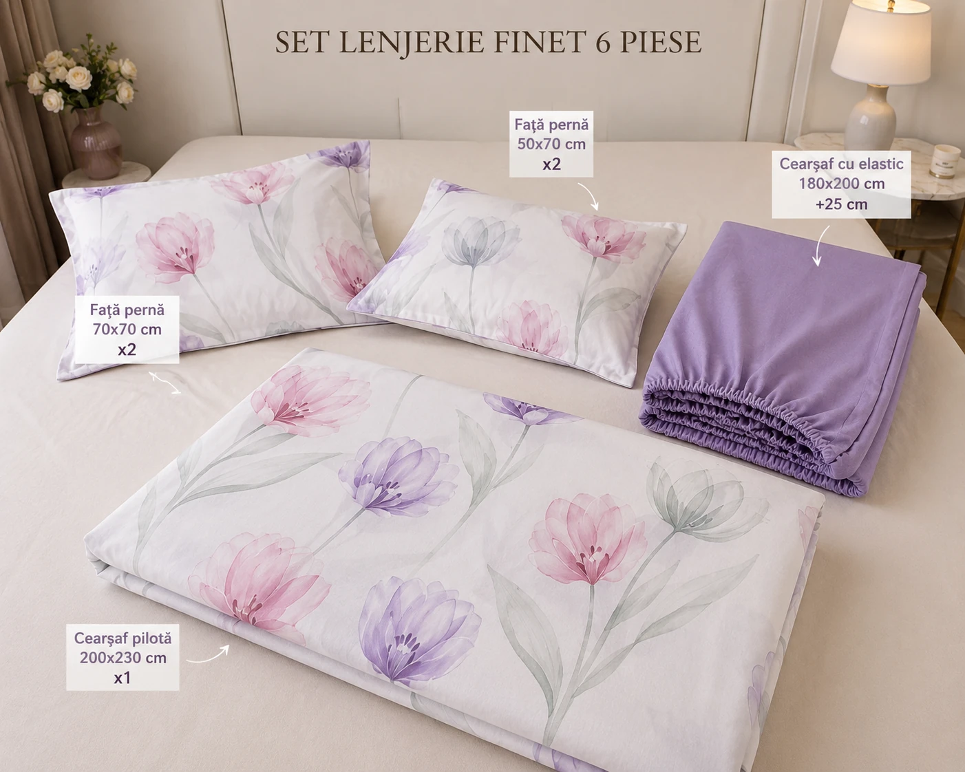 Lenjerie Finet 6 piese cu husa de pat pentru saltea de 160×200 si 180×200 [7]