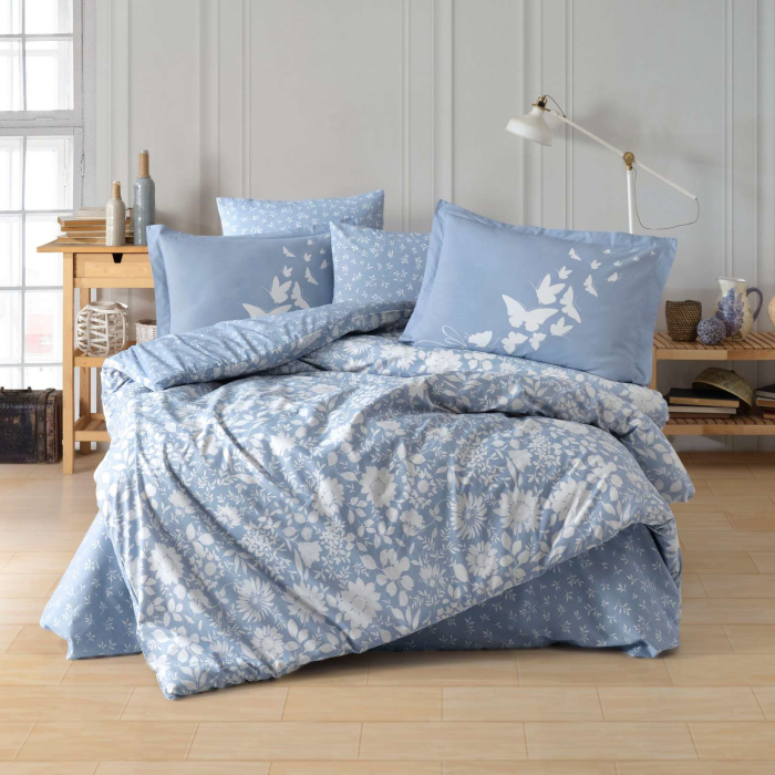 Lenjerie pat dublu, poplin, Hobby, Hira v2 - Blue [1]