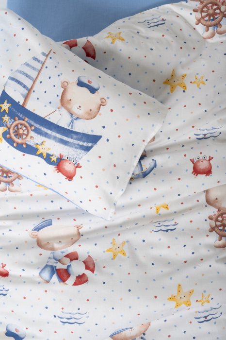 Lenjerie pătuț bebe, bumbac 100%, Cotton Box, Seaman - Blue [2]
