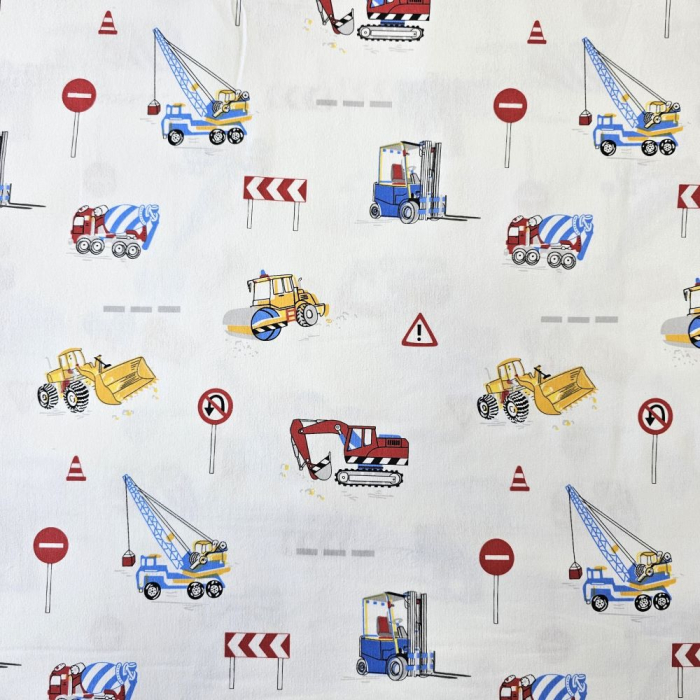 Material textil finet, 240cm, 100% bumbac, Alb cu camioane [2]