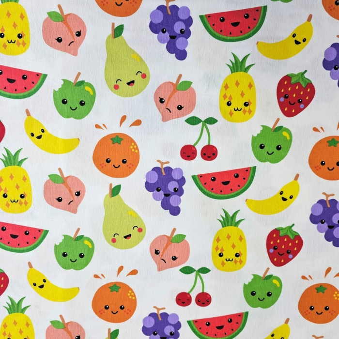 Material textil finet, 240cm, 100% bumbac, Alb cu fructe [2]