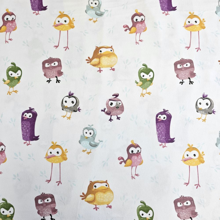 Material textil finet, 240cm, 100% bumbac, Alb cu pasari [2]