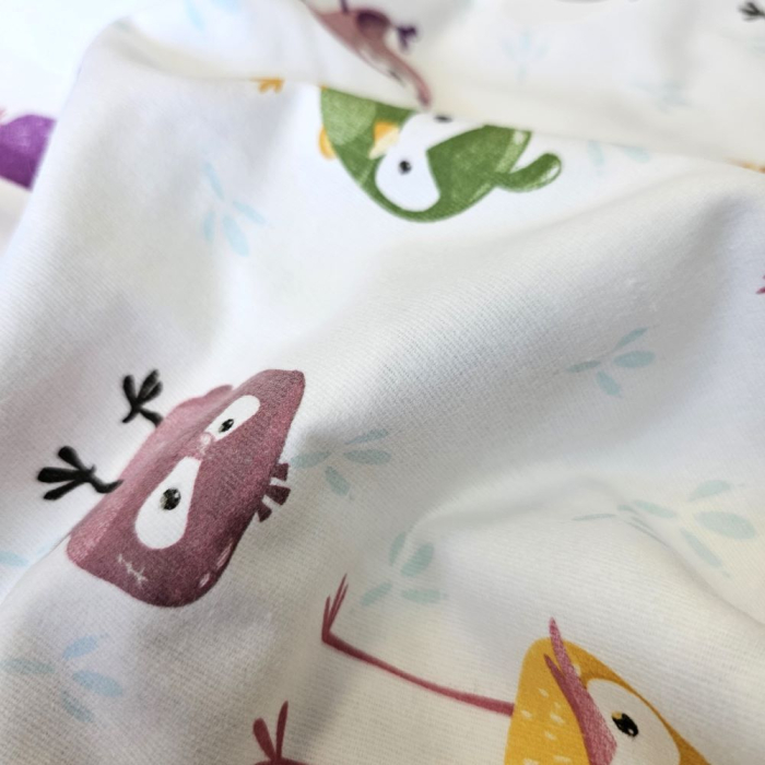 Material textil finet, 240cm, 100% bumbac, Alb cu pasari [3]