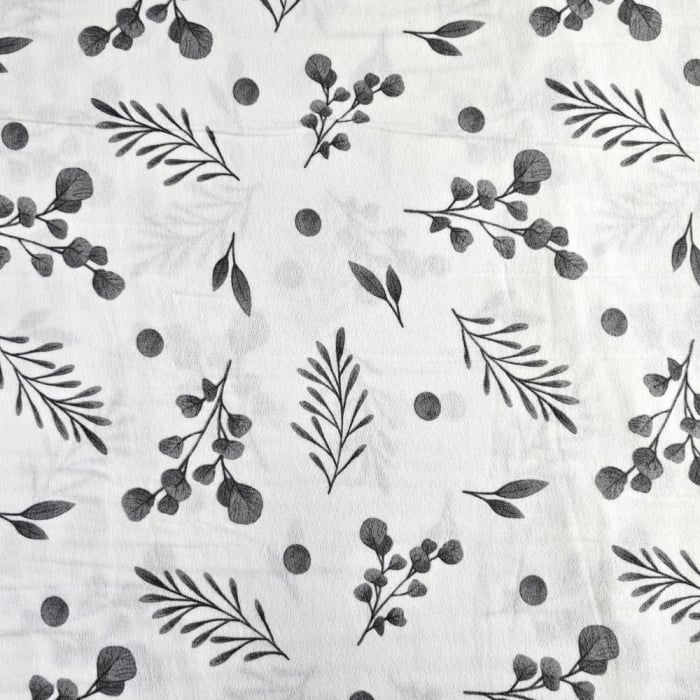Material textil finet, 240cm, 100% bumbac, Alb cu frunze gri [2]