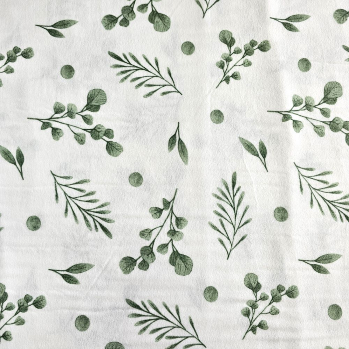 Material textil finet, 240cm, 100% bumbac, Alb cu frunze verzi [2]