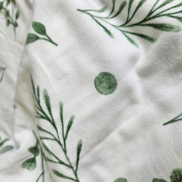 Material textil finet, 240cm, 100% bumbac, Alb cu frunze verzi [3]