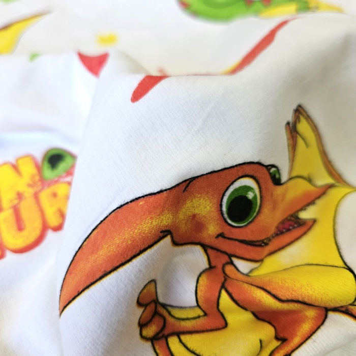 Material textil finet, 240cm, 100% bumbac, Alb cu dinozauri [3]