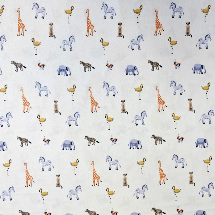 Material textil finet, 240cm, 100% bumbac, Alb cu animalute [2]