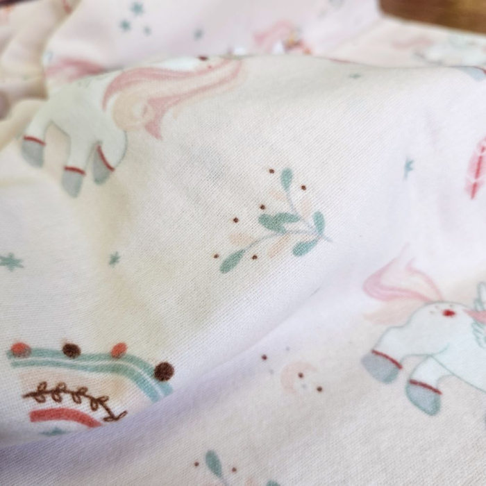 Material textil finet, 240cm, 100% bumbac, Roz cu unicorn [3]