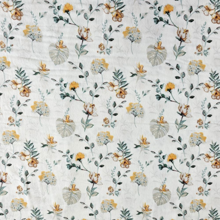 Material textil finet, 240cm, 100% bumbac, Alb cu flori de hibiscus [2]