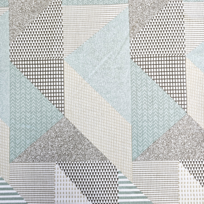 Material textil finet, 240cm, 100% bumbac, Geometric verde si gri [3]