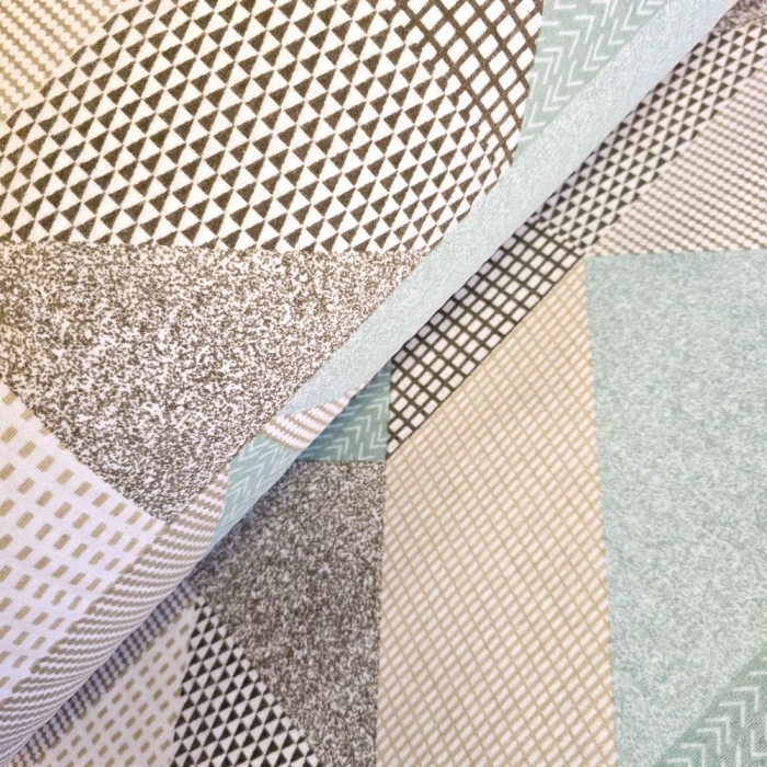 Material textil finet, 240cm, 100% bumbac, Geometric verde si gri [1]