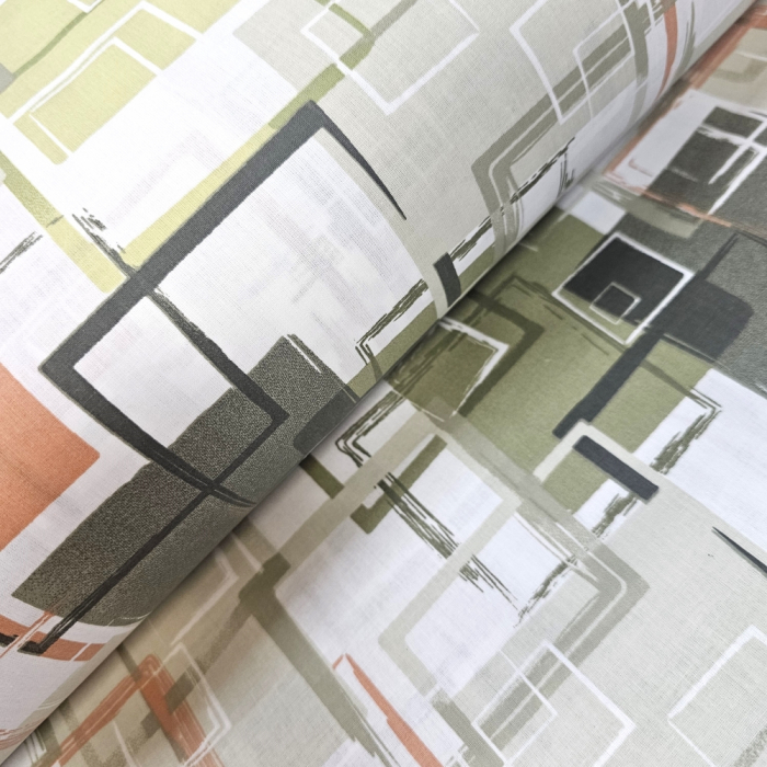 Material textil ranforce, 240cm, bumbac 100%, Alb cu patrate verzi [1]